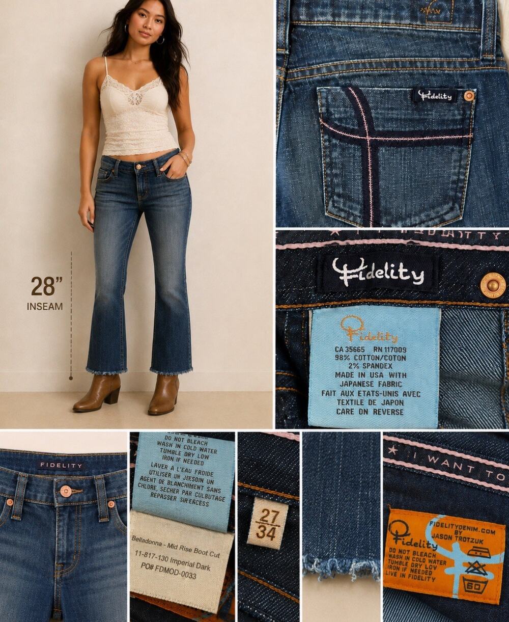 Y2K Indie Fidelity Belladonna Mid Rise Bootcut Jean 27x28 Dark Wash Indigo 2000s